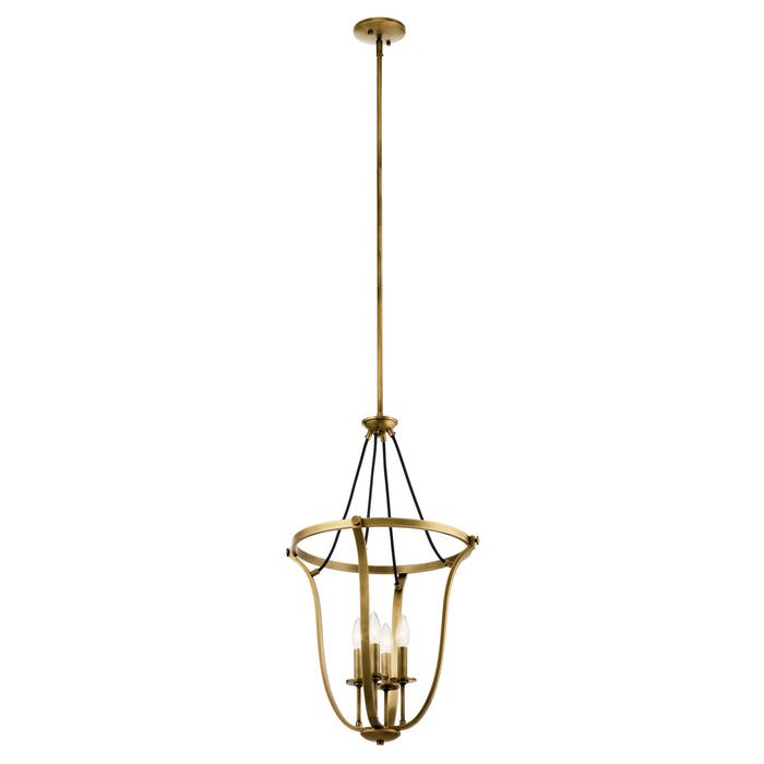 Kichler 43535NBR Four Light Foyer Pendant, Natural Brass