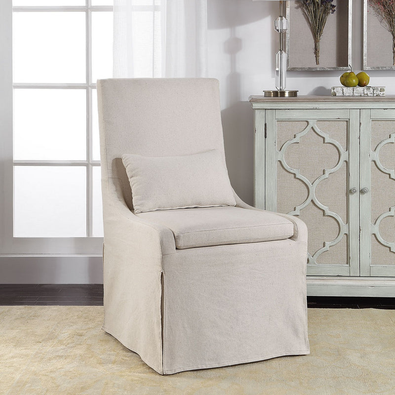 Uttermost 23493 Arm Chair, Off White Linen