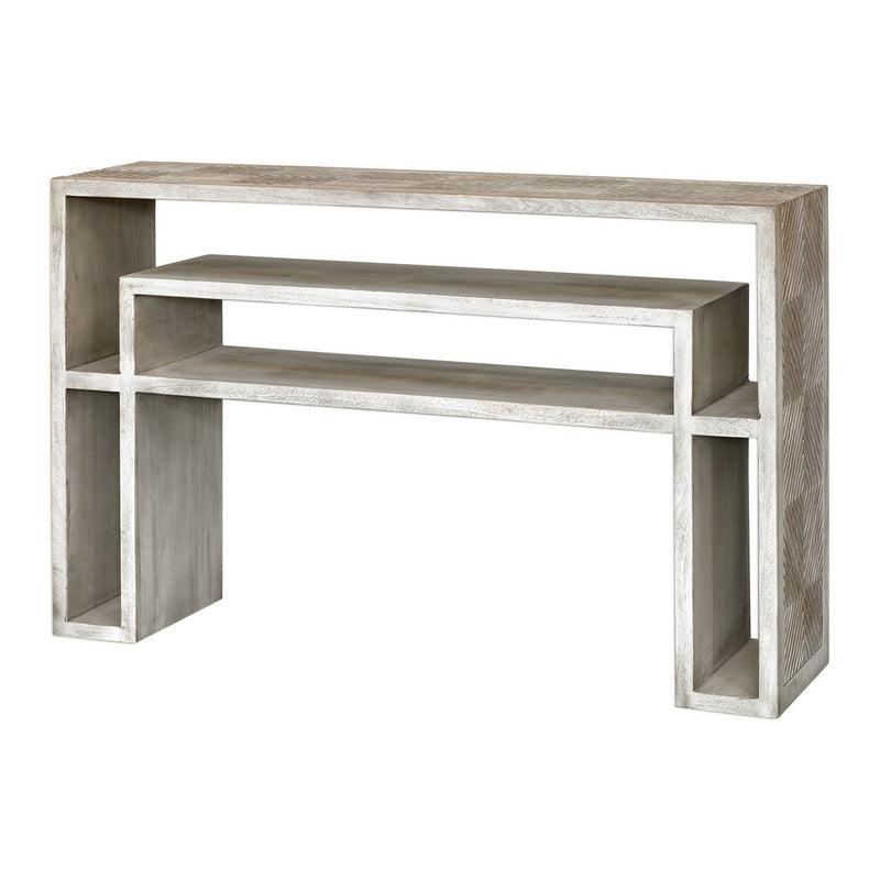 Uttermost 25839 Console Table, Aged Bone White Over Mahogany