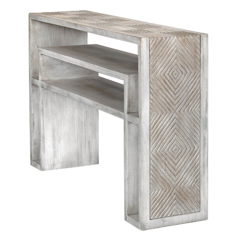 Uttermost 25839 Console Table, Aged Bone White Over Mahogany