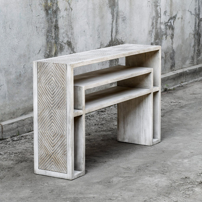 Uttermost 25839 Console Table, Aged Bone White Over Mahogany