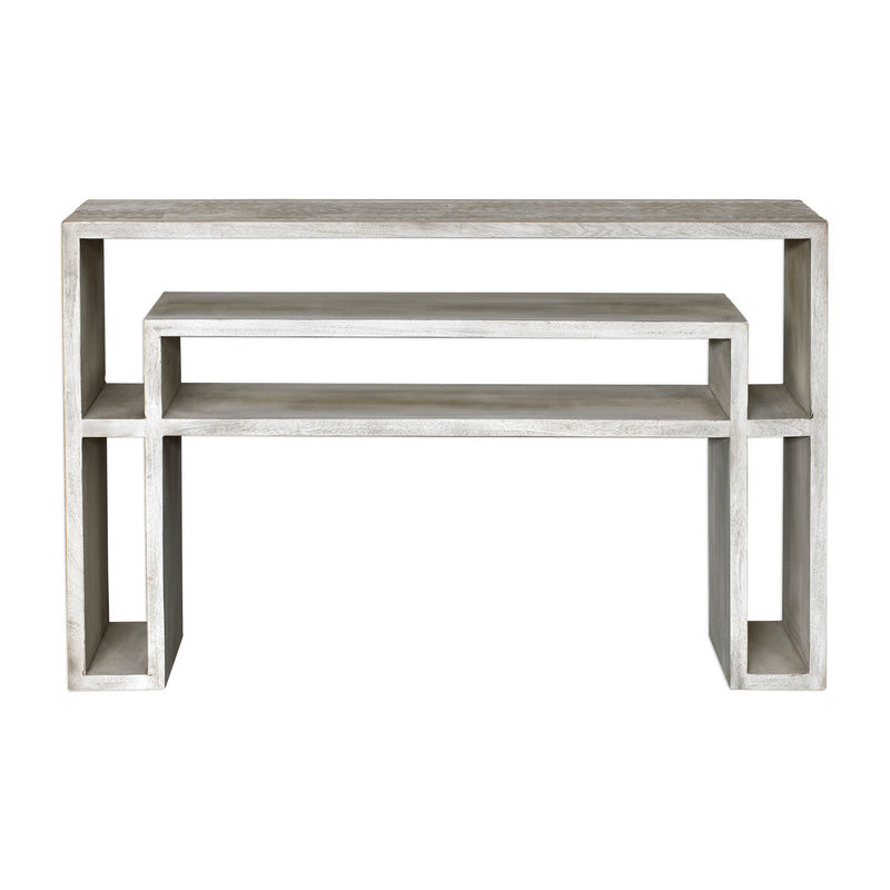 Uttermost 25839 Console Table, Aged Bone White Over Mahogany