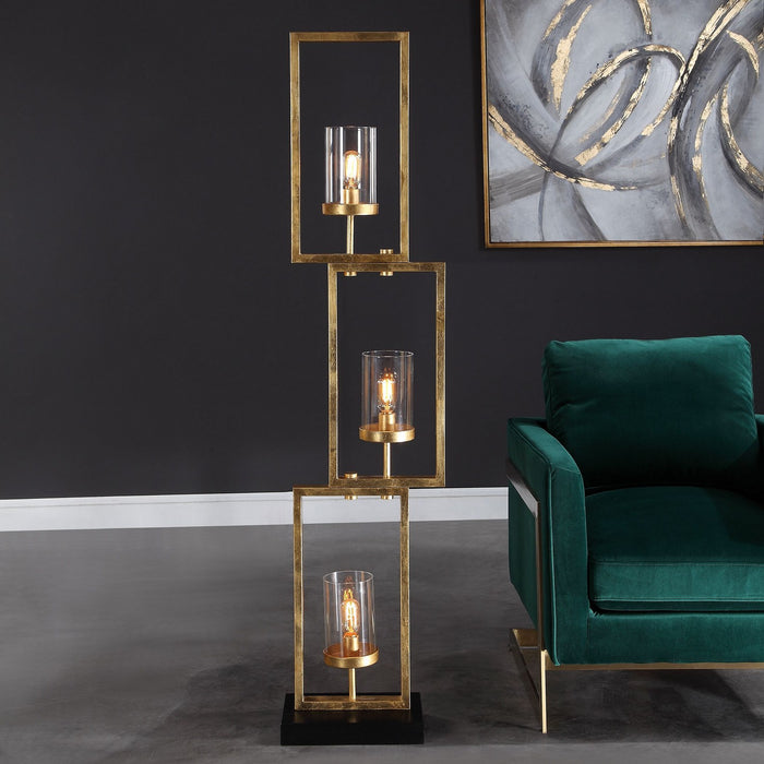 Uttermost 28189-1 Three Light Floor Lamp, Antiqued Gold Leaf
