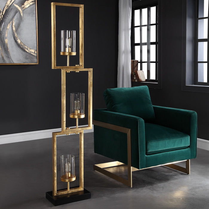 Uttermost 28189-1 Three Light Floor Lamp, Antiqued Gold Leaf