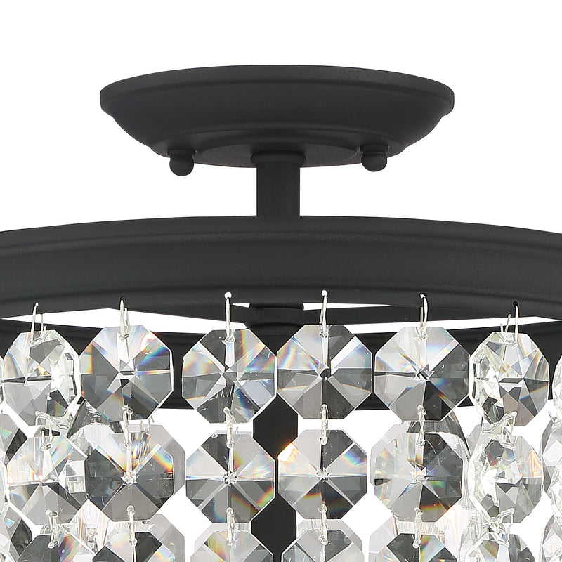 Crystorama 783-BF-CL-MWP Three Light Semi Flush Mount, Black Forged