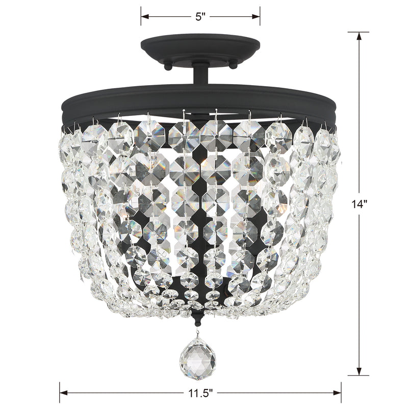 Crystorama 783-BF-CL-MWP Three Light Semi Flush Mount, Black Forged