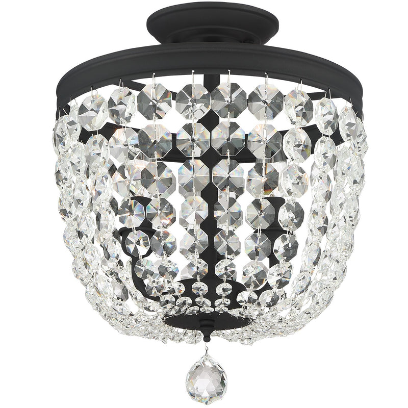 Crystorama 783-BF-CL-MWP Three Light Semi Flush Mount, Black Forged