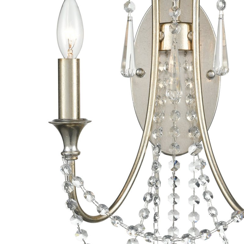 Crystorama ARC-1902-SA-CL-MWP Two Light Wall Sconce, Antique Silver