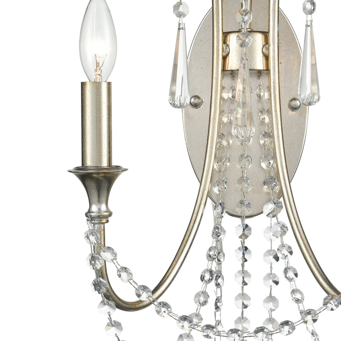 Crystorama ARC-1902-SA-CL-MWP Two Light Wall Sconce, Antique Silver