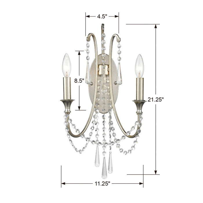 Crystorama ARC-1902-SA-CL-MWP Two Light Wall Sconce, Antique Silver