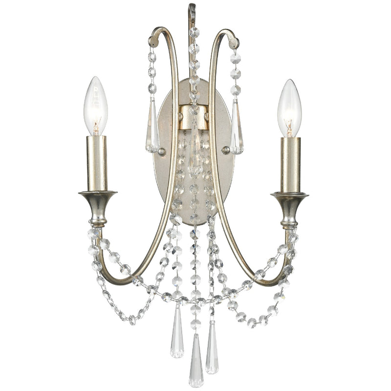 Crystorama ARC-1902-SA-CL-MWP Two Light Wall Sconce, Antique Silver