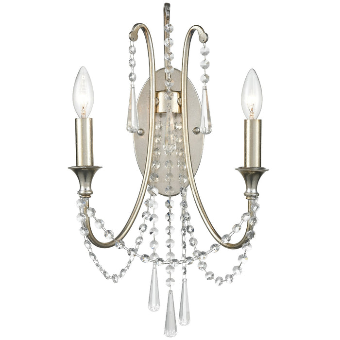 Crystorama ARC-1902-SA-CL-MWP Two Light Wall Sconce, Antique Silver