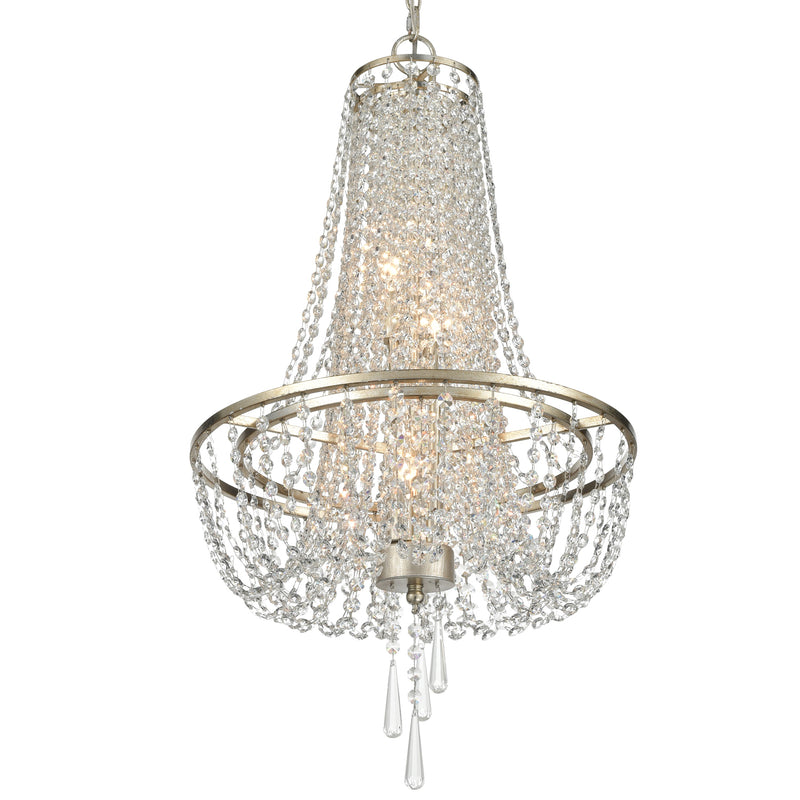 Crystorama ARC-1907-SA-CL-MWP Four Light Chandelier, Antique Silver