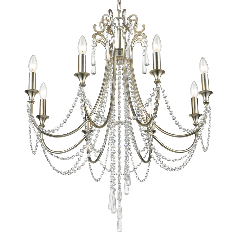 Crystorama ARC-1908-SA-CL-MWP Eight Light Chandelier, Antique Silver