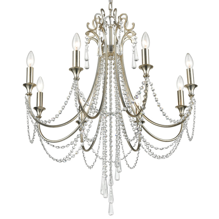 Crystorama ARC-1908-SA-CL-MWP Eight Light Chandelier, Antique Silver