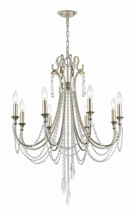 Crystorama ARC-1908-SA-CL-MWP Eight Light Chandelier, Antique Silver