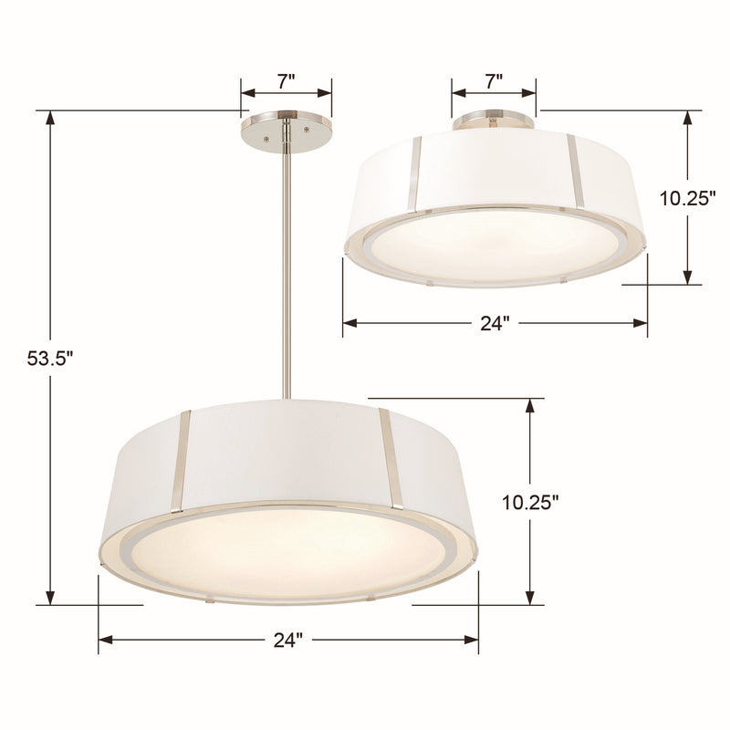 Crystorama FUL-907-PN_CEILING Six Light Semi Flush Mount, Polished Nickel