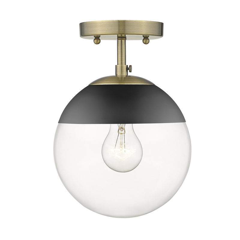 Golden 3219-SF AB-BLK One Light Semi-Flush Mount, Aged Brass