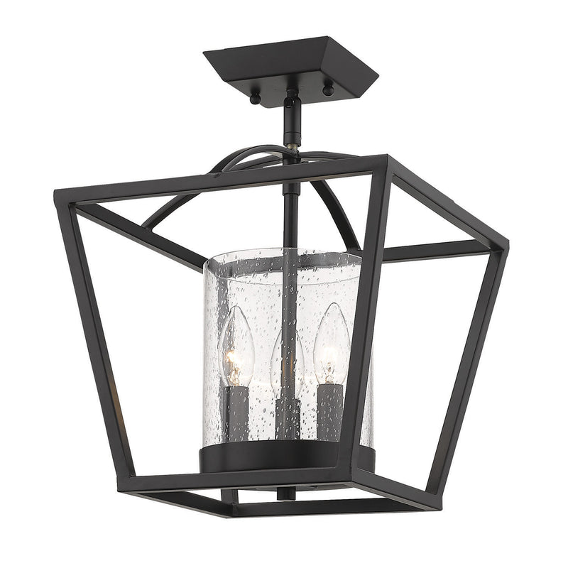 Golden 4309-SF BLK-BLK-SD Three Light Semi-Flush Mount, Matte Black