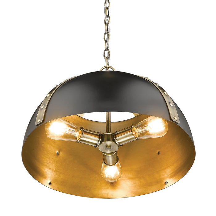 Golden 6928-3P AB-BLK Three Light Pendant, Aged Brass