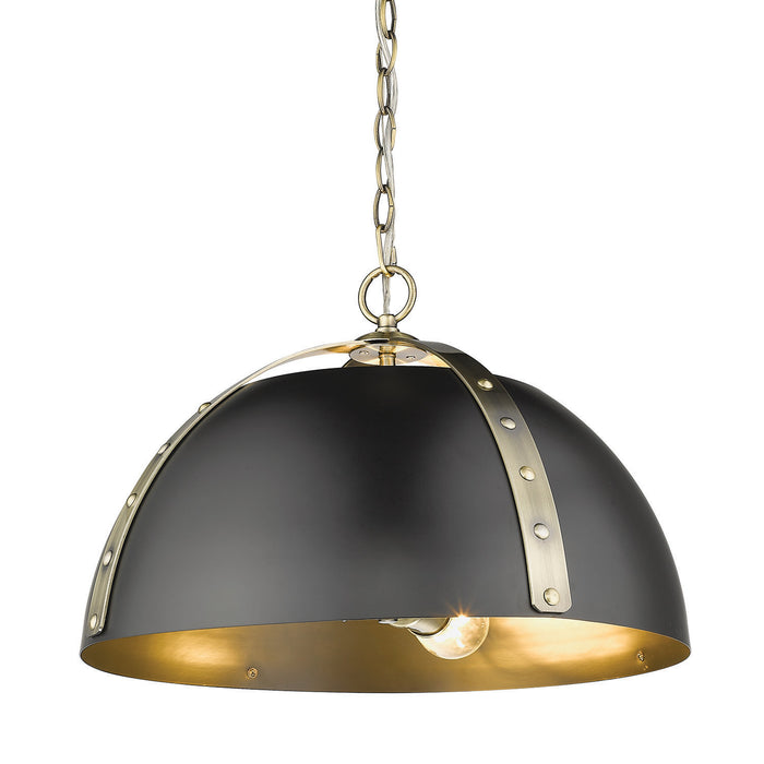 Golden 6928-3P AB-BLK Three Light Pendant, Aged Brass