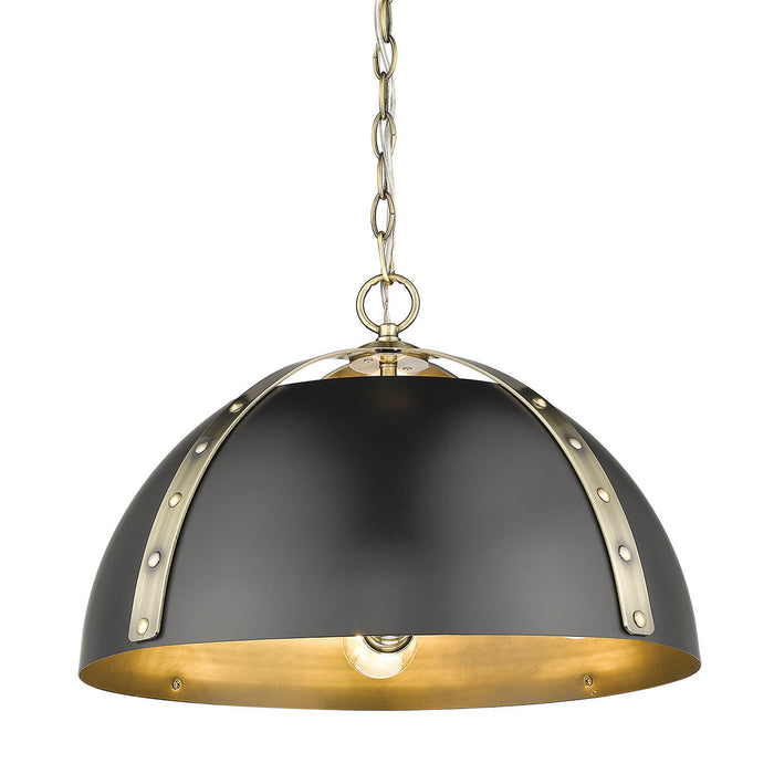 Golden 6928-3P AB-BLK Three Light Pendant, Aged Brass