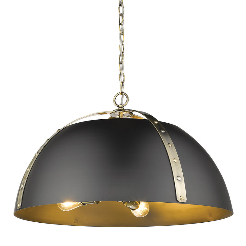 Golden 6928-5P AB-BLK Five Light Pendant, Aged Brass