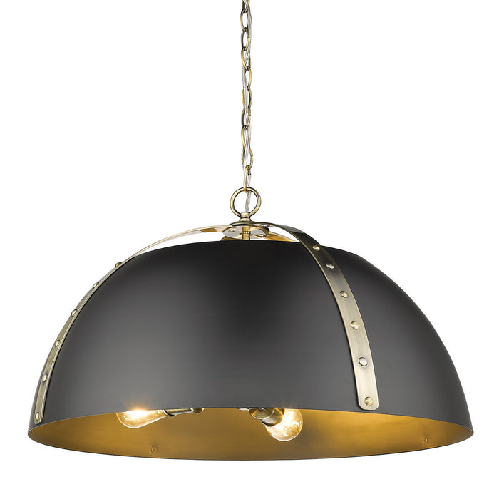 Golden 6928-5P AB-BLK Five Light Pendant, Aged Brass