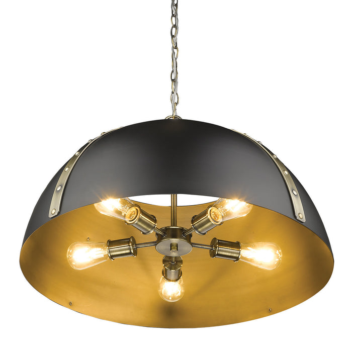 Golden 6928-5P AB-BLK Five Light Pendant, Aged Brass