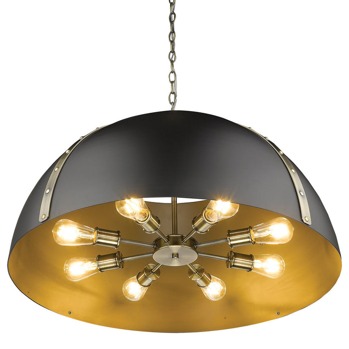 Golden 6928-8P AB-BLK Eight Light Pendant, Aged Brass