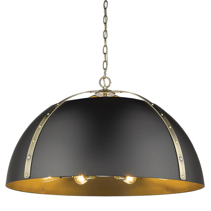 Golden 6928-8P AB-BLK Eight Light Pendant, Aged Brass