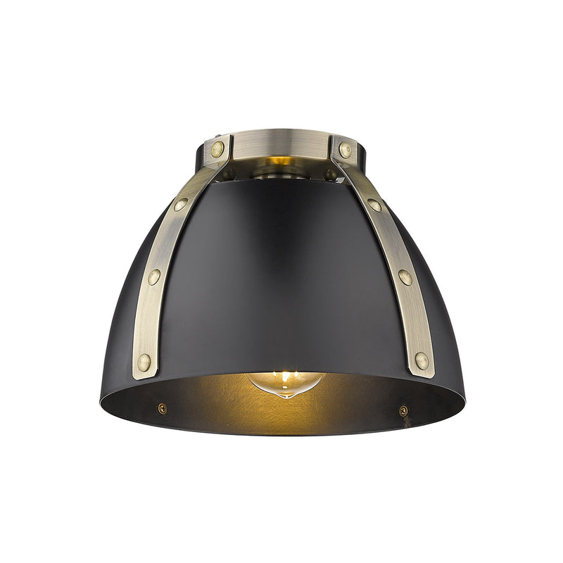 Golden 6928-FM AB-BLK One Light Flush Mount, Aged Brass