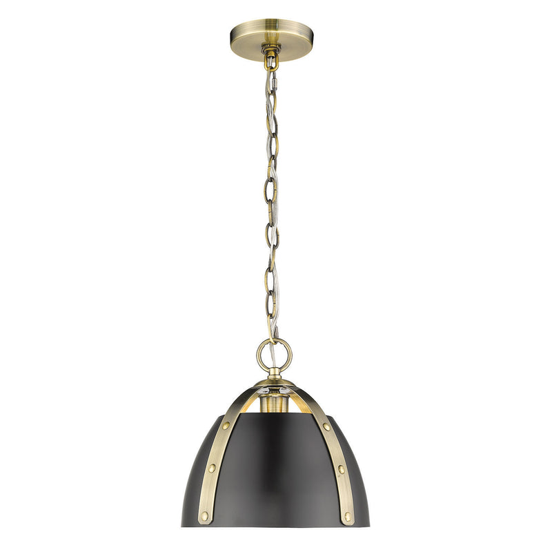 Golden 6928-S AB-BLK One Light Pendant, Aged Brass