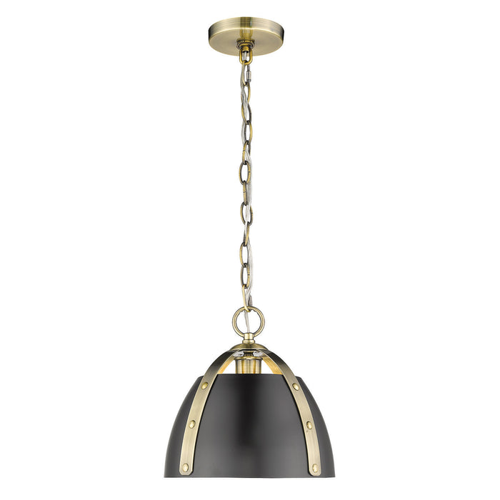 Golden 6928-S AB-BLK One Light Pendant, Aged Brass