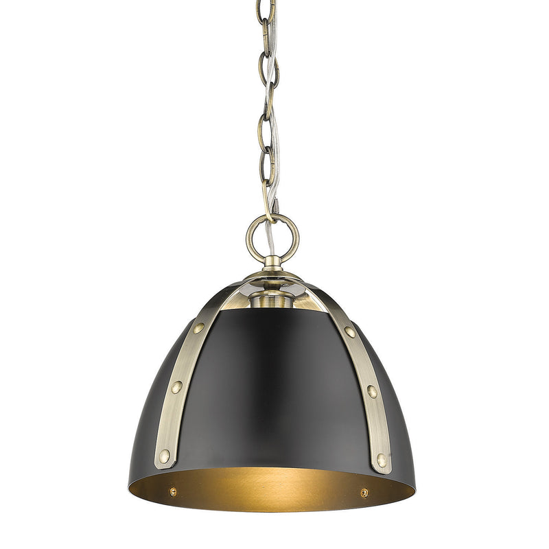 Golden 6928-S AB-BLK One Light Pendant, Aged Brass