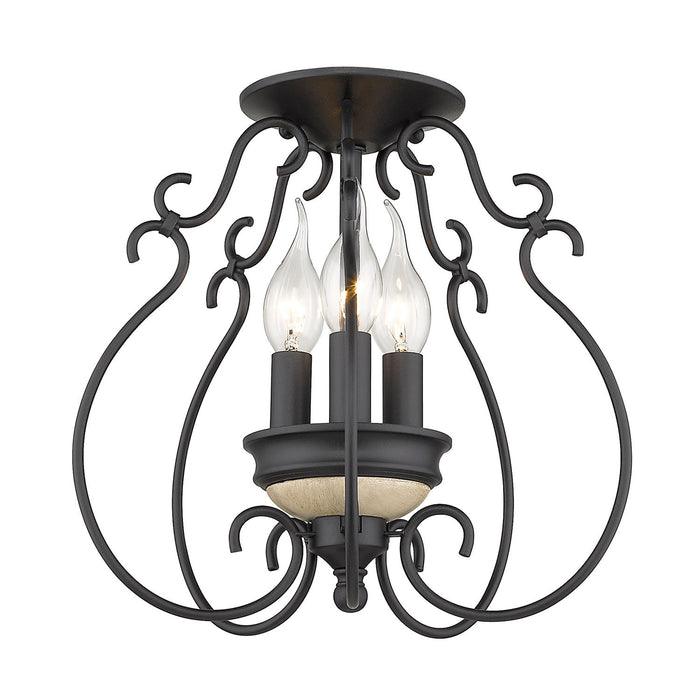 Golden 8314-SF NB Three Light Semi-Flush Mount, Natural Black