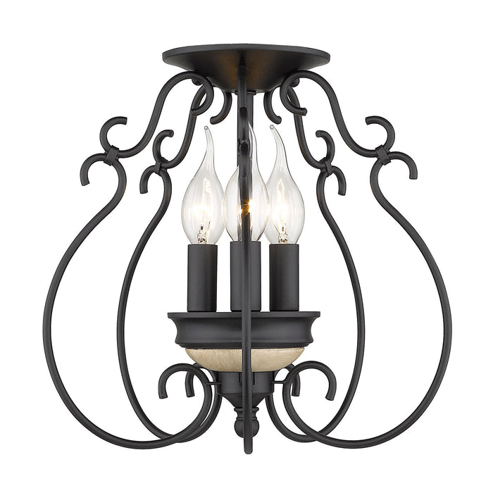 Golden 8314-SF NB Three Light Semi-Flush Mount, Natural Black