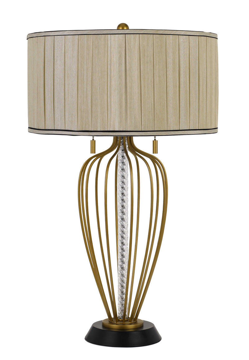 Cal Lighting BO-2859TB Two Light Table Lamp, Antique Brass/Black