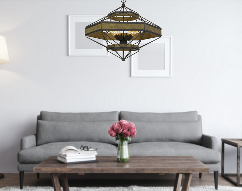 Cal Lighting FX-3702-6 Six Light Chandelier, Wood/Black