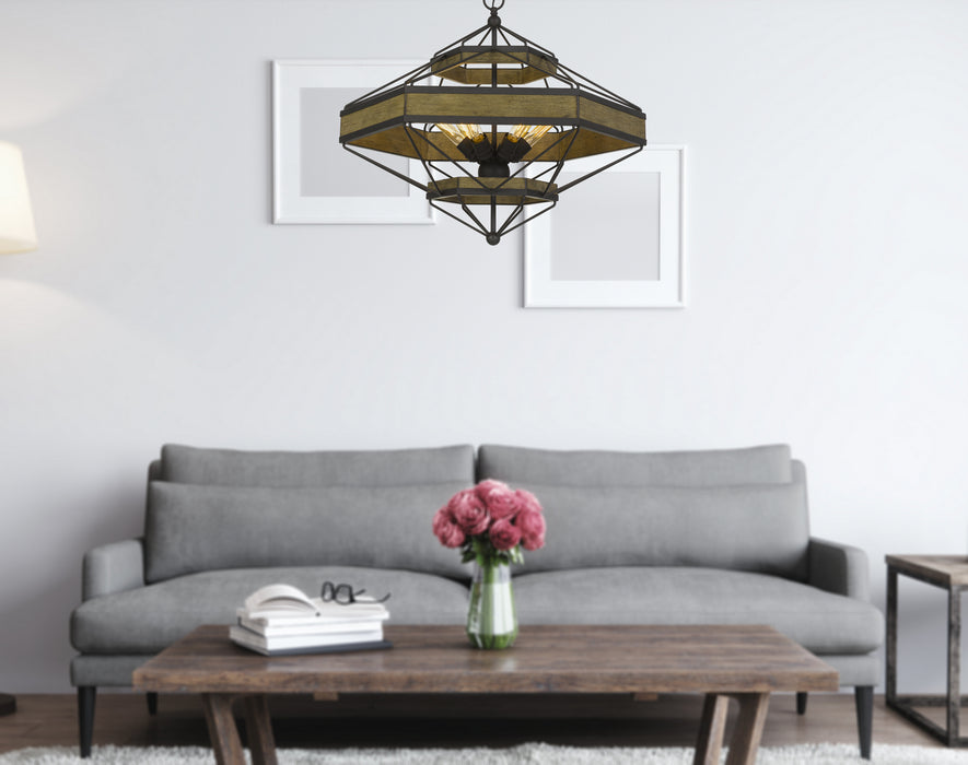 Cal Lighting FX-3702-6 Six Light Chandelier, Wood/Black