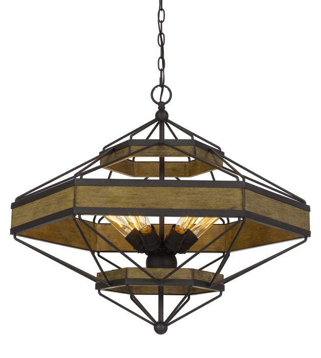 Cal Lighting FX-3702-6 Six Light Chandelier, Wood/Black