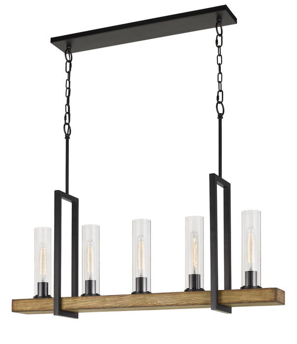 Cal Lighting FX-3704-5 Five Light Island Chandelier, Iron/Light Oak