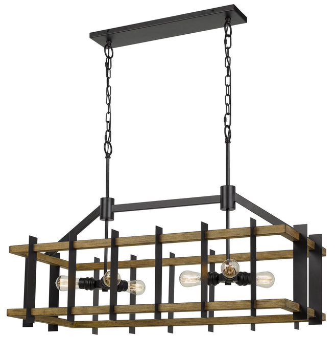 Cal Lighting FX-3705-6 Six Light Island Chandelier, Iron/Light Oak
