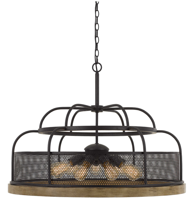 Cal Lighting FX-3706-9 Nine Light Chandelier, Iron/Light Oak
