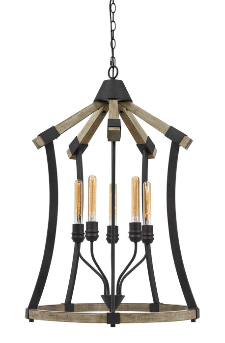 Cal Lighting FX-3707-5 Five Light Chandelier, Iron/Light Oak