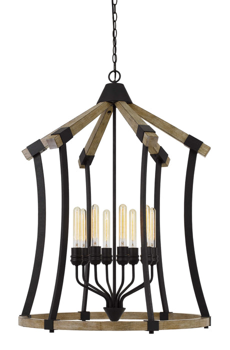 Cal Lighting FX-3707-8 Eight Light Chandelier, Iron/Light Oak