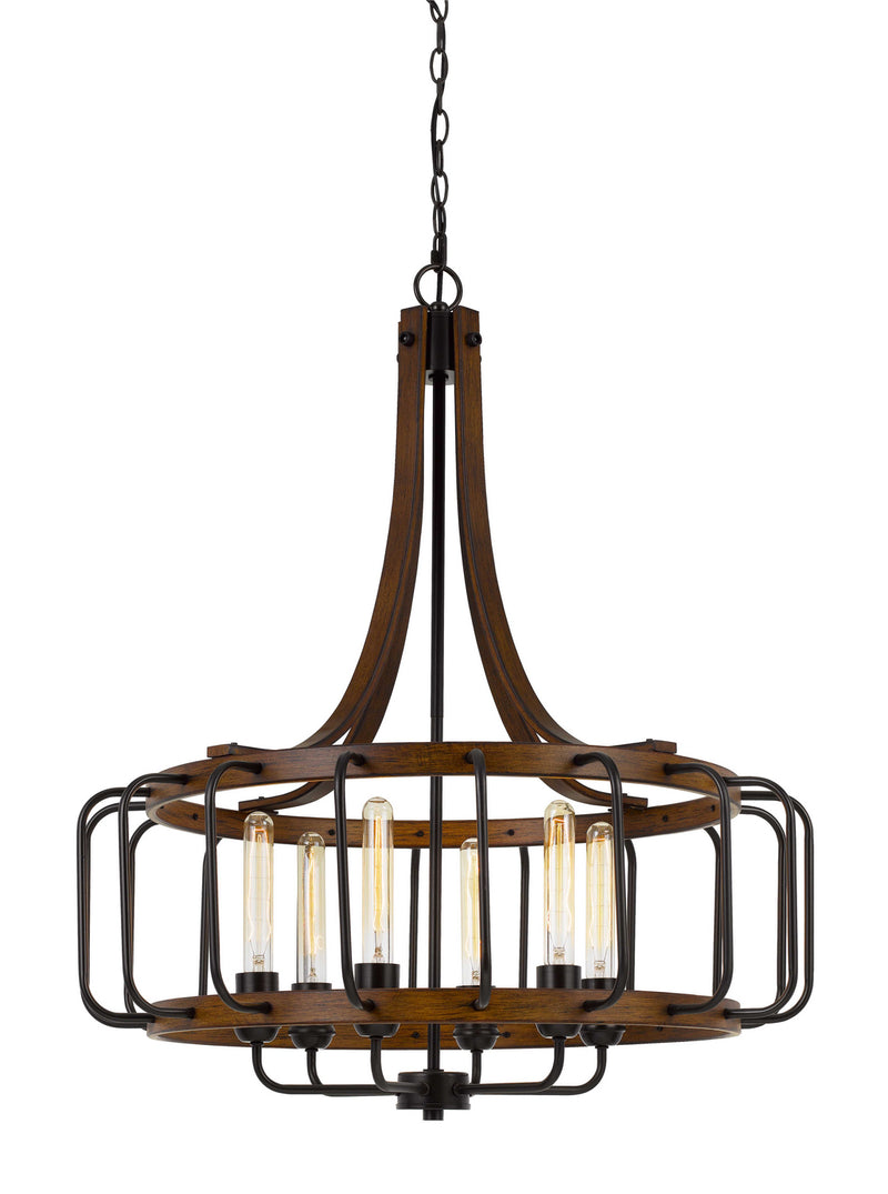 Cal Lighting FX-3708-6 Six Light Chandelier, Iron/Dark Oak