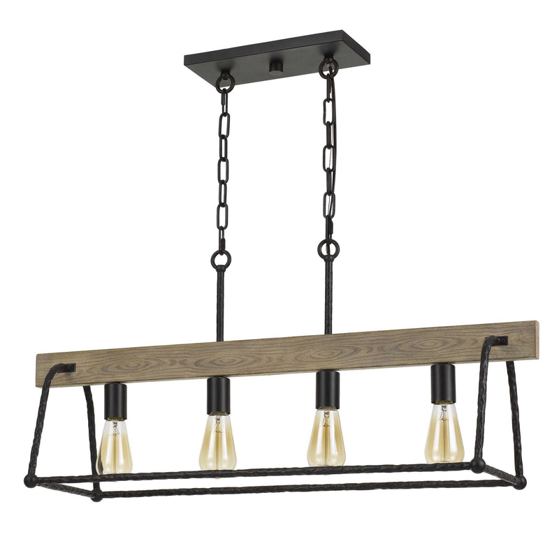 Cal Lighting FX-3712-4 Four Light Chandelier, Black/Wood