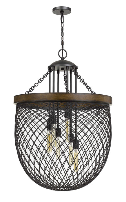 Cal Lighting FX-3718-6 Six Light Chandelier, Bronze/Wood