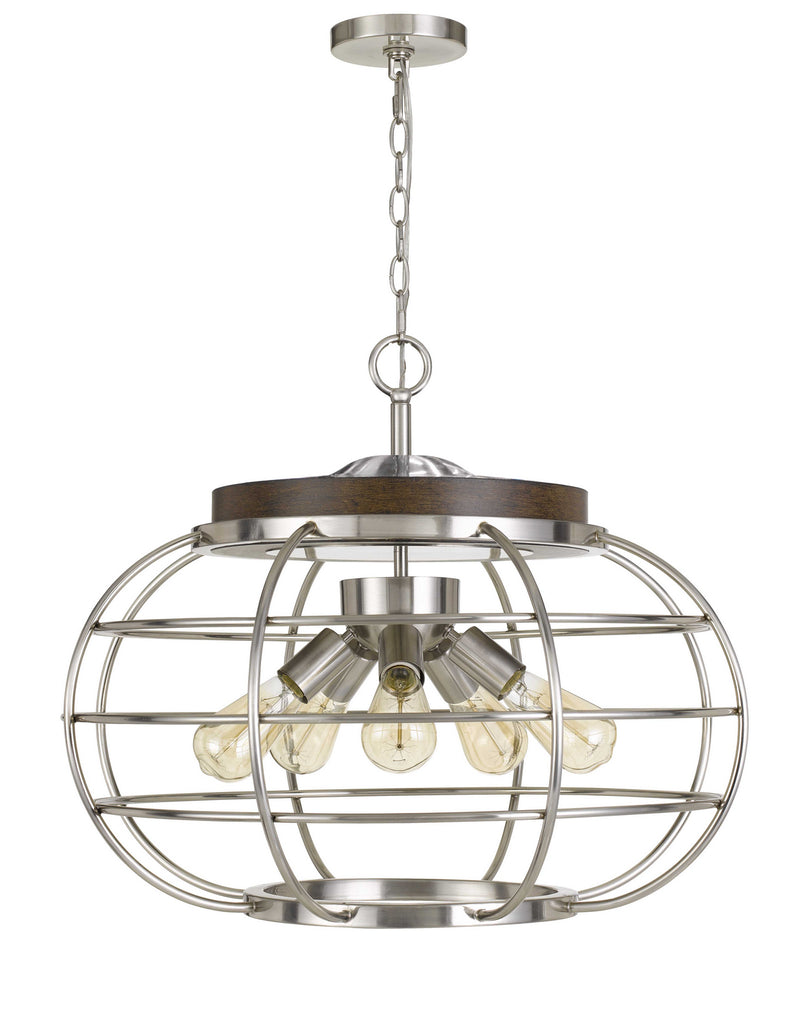 Cal Lighting FX-3719-5 Five Light Chandelier, Brushed Steel/Wood